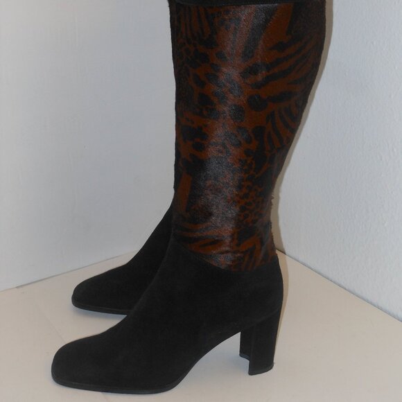 STUART WEITZMAN BLACK AND BROWN LEATHER & GENUINE FUR KNEE HIGH BOOTS SIZE 7.5 M - Picture 8 of 8